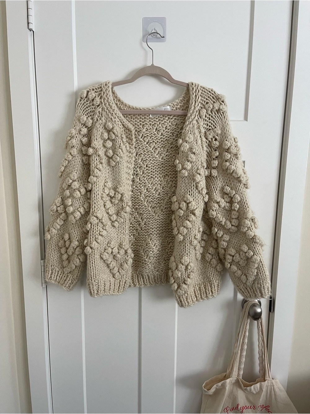 Chicwish Cream Bobble Knit Open-Front Cardigan